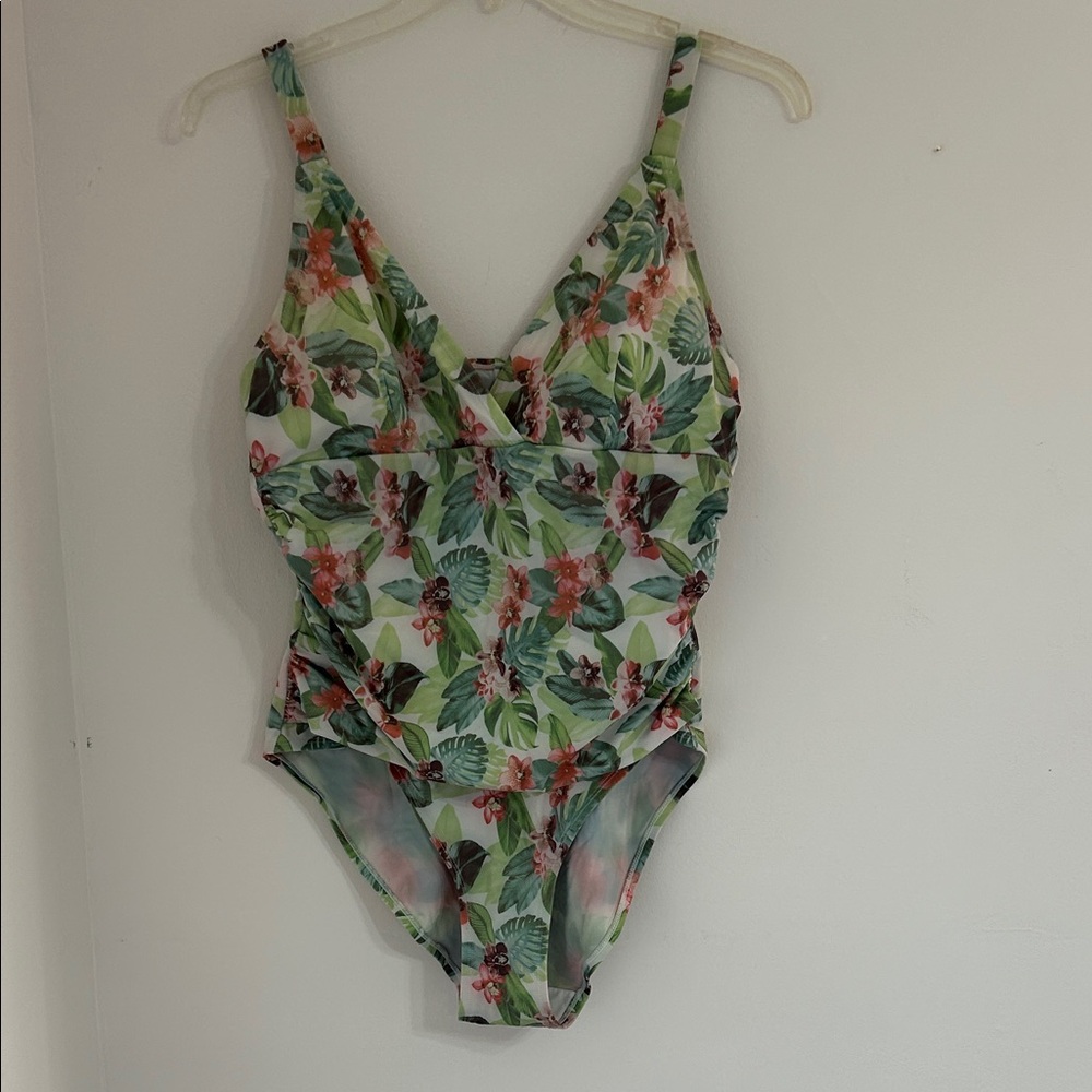 Ruby Ribbon Floral One Piece Swimsuit - Green and Red